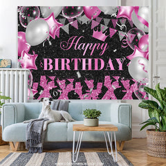 Lofaris Hot Pink Sliver Balloons Glitter Black Birthday Backdrop
