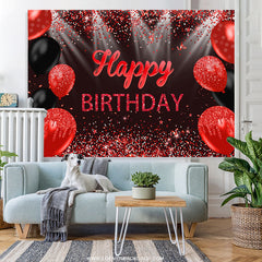 Lofaris Hot Red And Black Ribbion Balloons Birthday Backdrop