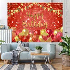 Lofaris Hot Red Balloon Flag Ribbon Happy Birthday Backdrop
