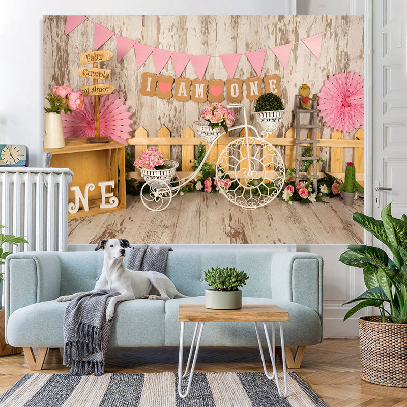 Lofaris I Am One Pink First Birthday Backdrop for Princess