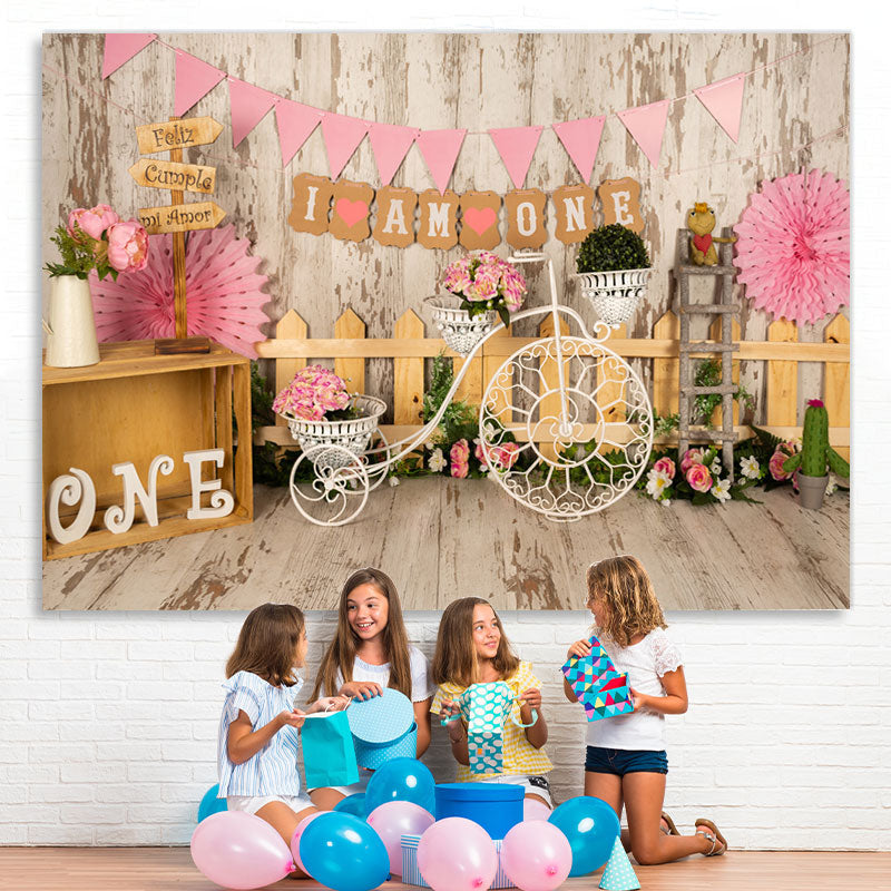 Lofaris I Am One Pink First Birthday Backdrop for Princess