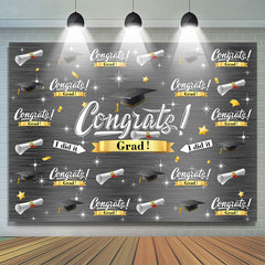 Lofaris I Did It Grey Theme Glitter Congrat Grad Backdrop