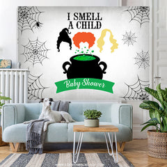 Lofaris I Smell A Child Halloween Grey Baby Shower Backdrop