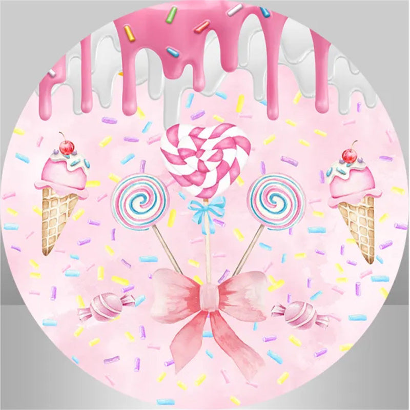 Lofaris Ice Cream Lollipop Pink Round Birthday Backdrop Kit