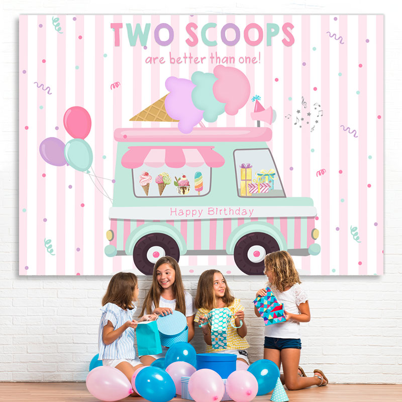 Lofaris Ice Cream Theme Truck Birthday Party Backdrop Girls