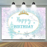 Lofaris Ice World Theme Princess Crown Happy Birthday Backdrop