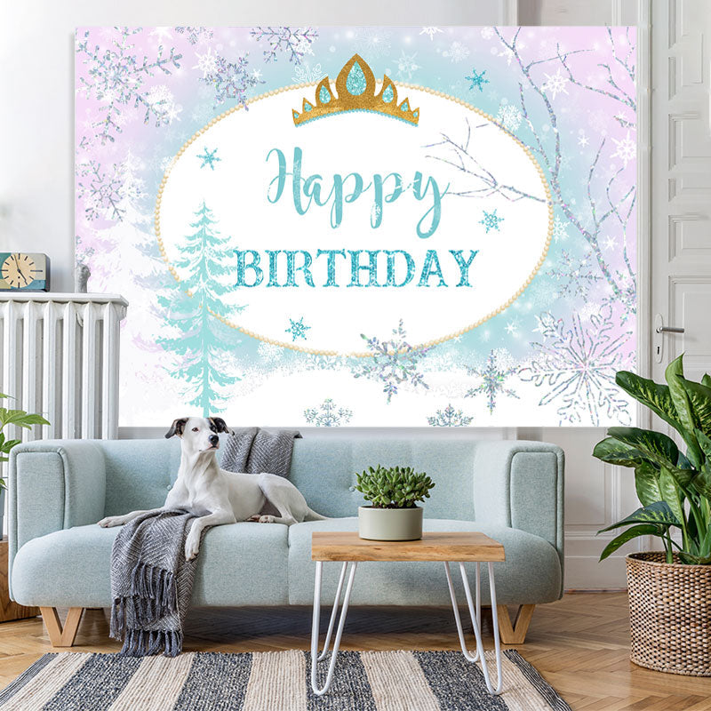 Lofaris Ice World Theme Princess Crown Happy Birthday Backdrop