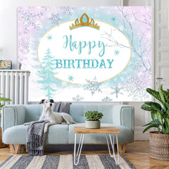 Lofaris Ice World Theme Princess Crown Happy Birthday Backdrop