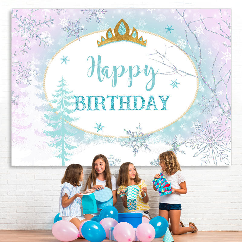 Lofaris Ice World Theme Princess Crown Happy Birthday Backdrop