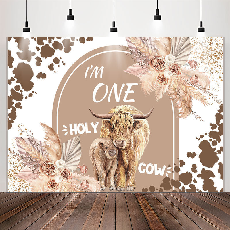 Lofaris Im One Holy Cow Glitter Floral 1st Birthday Backdrop