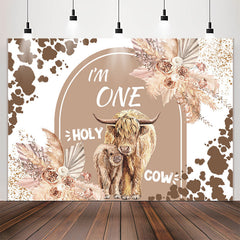 Lofaris Im One Holy Cow Glitter Floral 1st Birthday Backdrop
