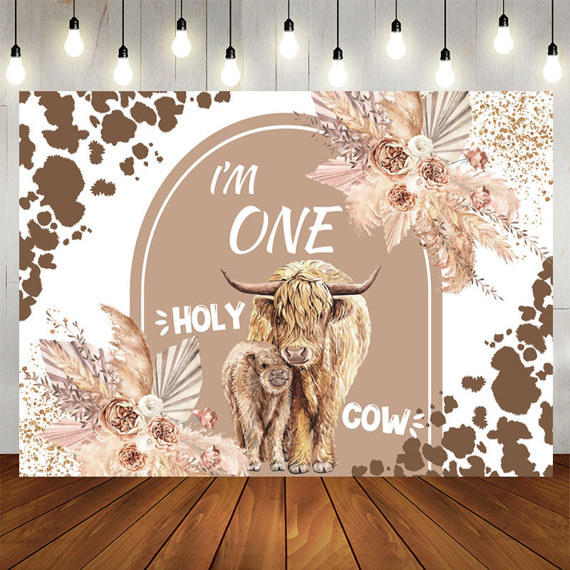 Lofaris Im One Holy Cow Glitter Floral 1st Birthday Backdrop
