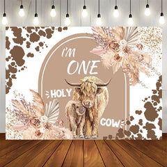 Lofaris Im One Holy Cow Glitter Floral 1st Birthday Backdrop