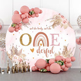 Lofaris Isnt She Onederful Floral Circle Pink Birthday Backdrop