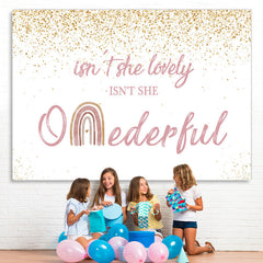 Lofaris Isnt She Onederful Pink and Gold 1St Birthday Backdrop