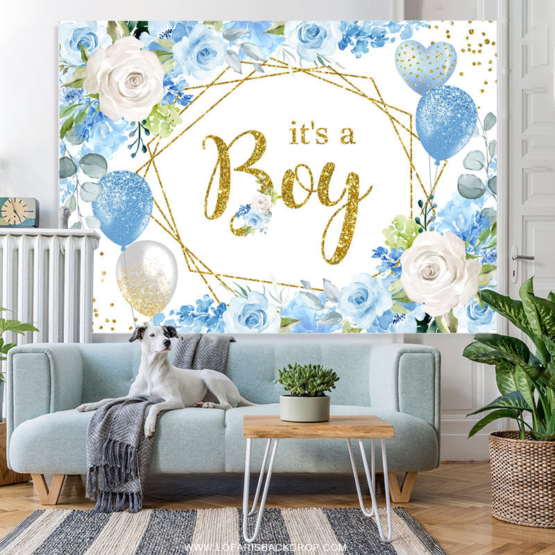 Lofaris Its A Boy Blue Rose Balloon Baby Shower Backdorp For