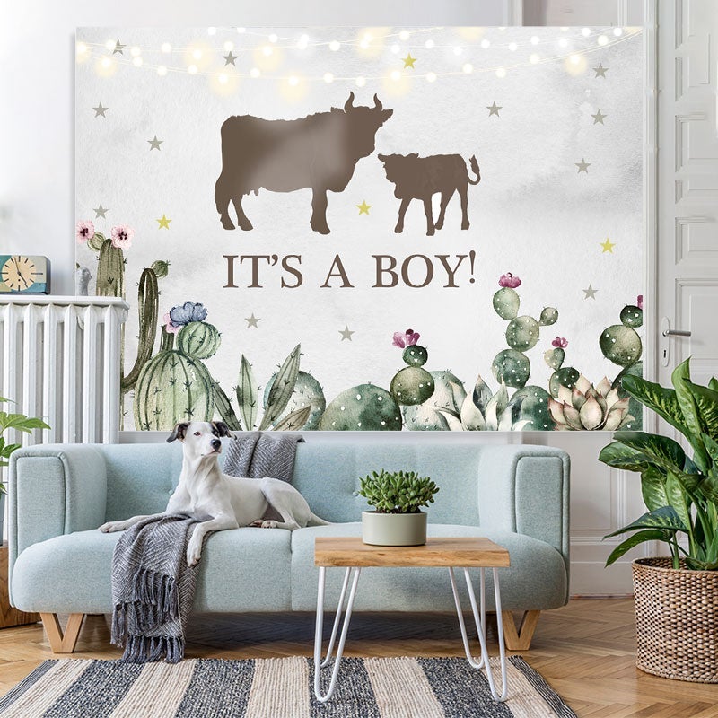 Lofaris Its A Boy Cactus Cattle Baby Shower Party Backdrop