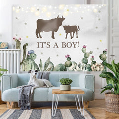 Lofaris Its A Boy Cactus Cattle Baby Shower Party Backdrop