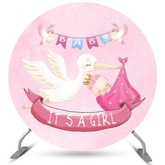 Lofaris Its A Girl And Pink Bird Round Baby Shower Backdrop