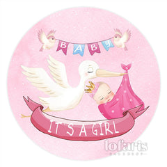 Lofaris Its A Girl And Pink Bird Round Baby Shower Backdrop
