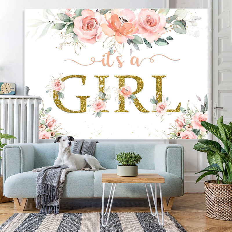 Lofaris Its A Girl Bright Flower and Leave Baby Shower Backdrop
