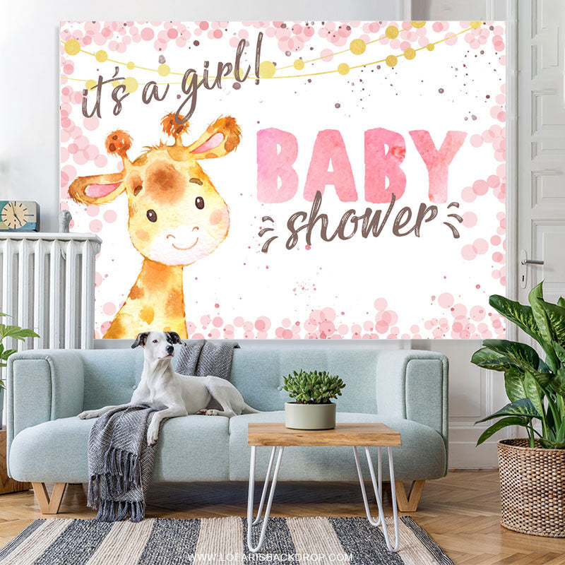 Lofaris Its A Girl Cute Giraffe Pink Backdrop For Baby Shower