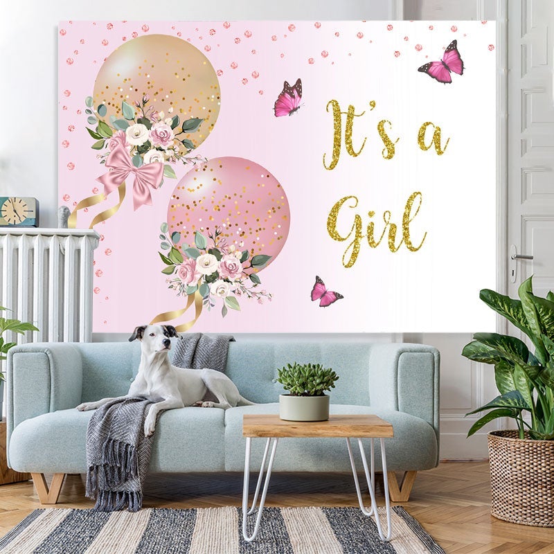 Lofaris Its A Girl Glitter Balloons Baby Shower Party Backdrop
