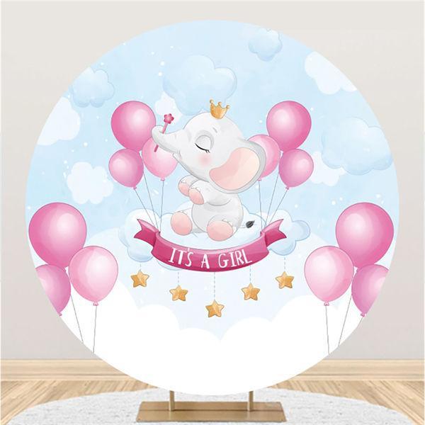 Lofaris Its A Girl Pink Elephant Circle Baby Shower Backdrop