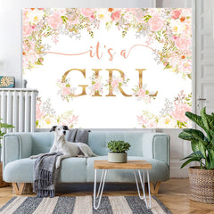 Lofaris Its A Girl Pink Floral Plants Baby Shower Backdrop