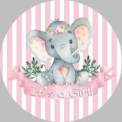 Lofaris Its A Girl Pink Round Elephant Baby Shower Backdrop