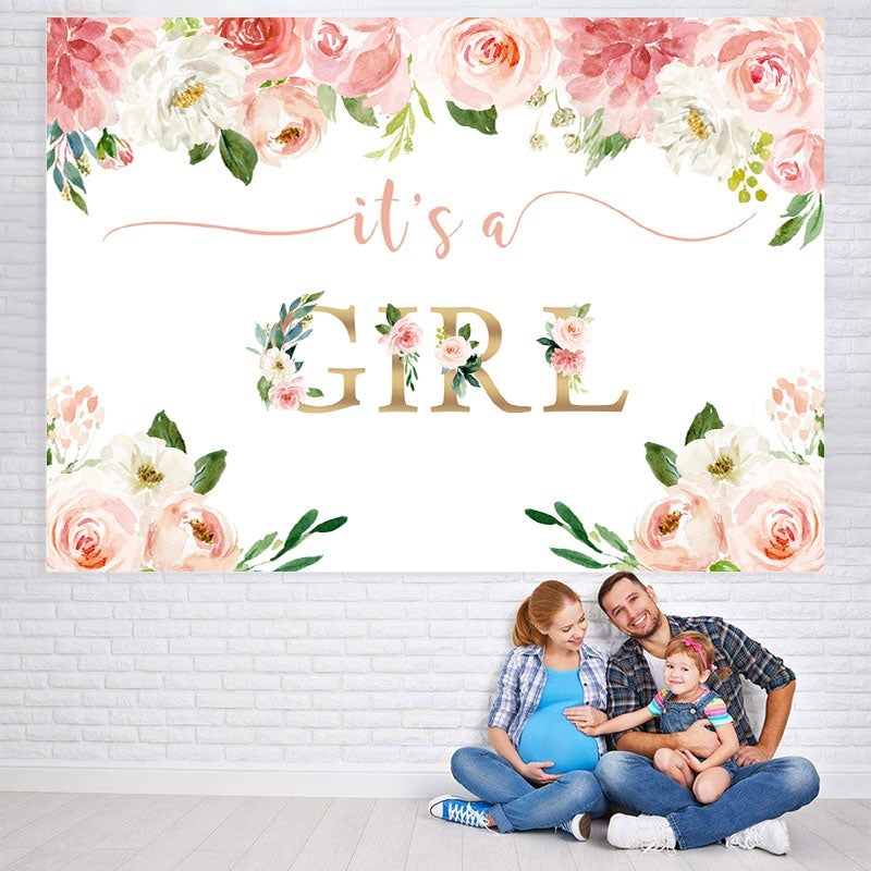 Lofaris Its a Girl Pink Watercolor Backdrop for Baby Shower