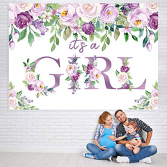 Lofaris Its A Girl Purple Floral Baby Shower Backdrop for Party