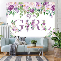 Lofaris Its A Girl Purple Floral Baby Shower Backdrop for Party