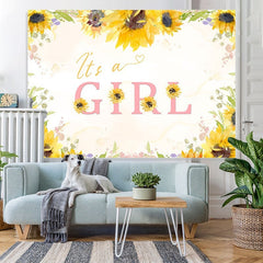 Lofaris Its A Girl Sunflower Decoration Backdrop for Baby Shower