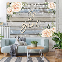 Lofaris Its A Girl Wood Pale Orange Floral Baby Shower Backdrop