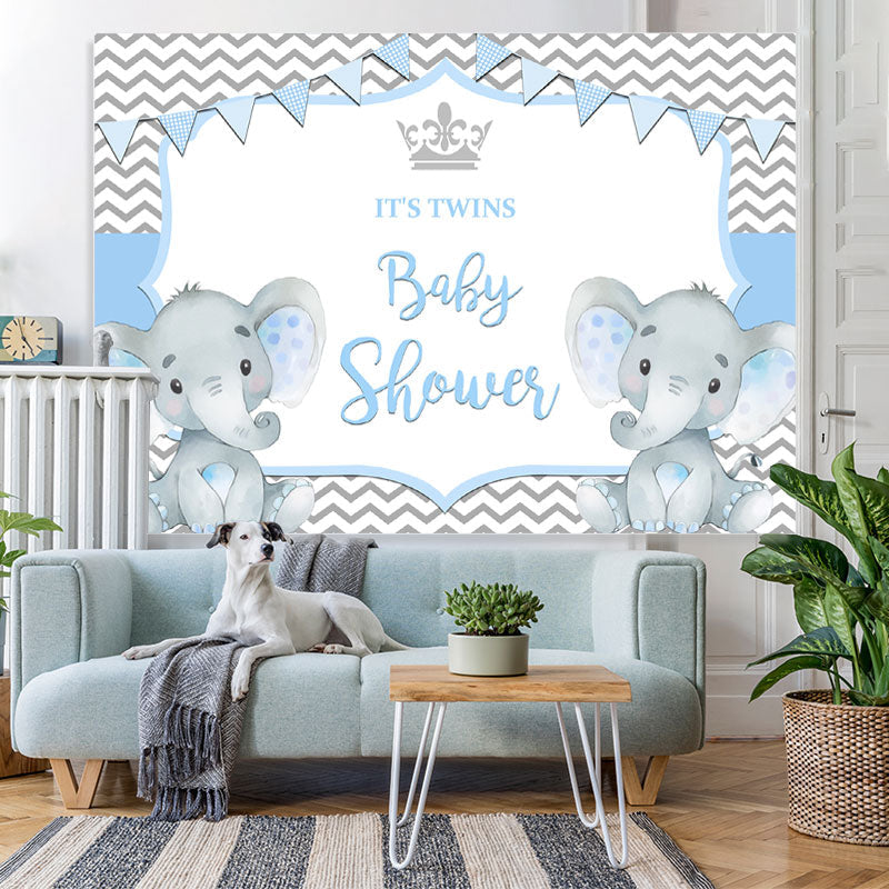 Lofaris It’S Twins Two Baby Blue Elephants Shower Backdrop