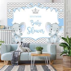 Lofaris It’S Twins Two Baby Blue Elephants Shower Backdrop