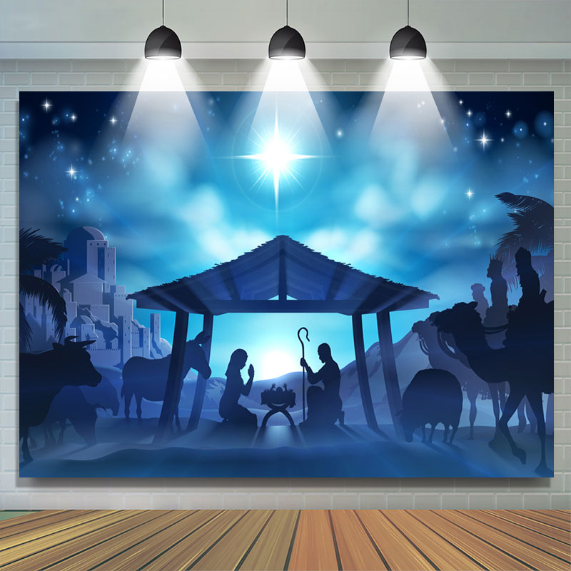 Lofaris Jesus Moon Night Bokeh Christmas Holiday Backdrop