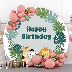 Blue Cute Elephant Themed Round Baby Shower Backdrop