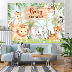 Lofaris Jungle Cute Animals And Green Trees Baby Shower Backdrop