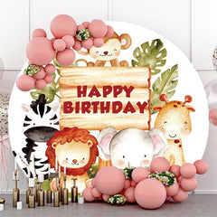 Circle Rainbow Animals Round Boat Birthday Backdrop