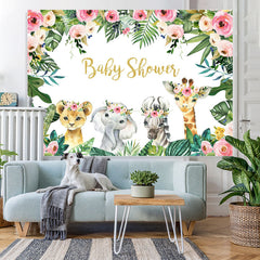 Lofaris Jungle Pink Rose and Baby Animals Shower Backdrop