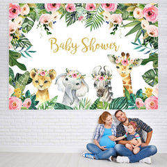 Lofaris Jungle Pink Rose and Baby Animals Shower Backdrop