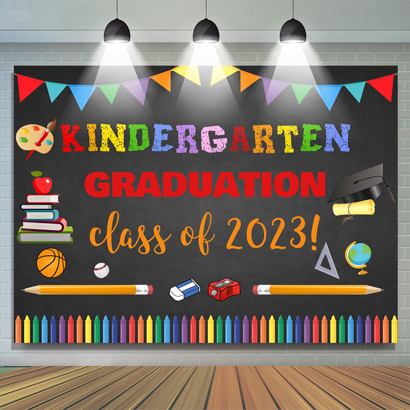 Lofaris Kindergarten Blackboard Congrats Graduation Backdrop