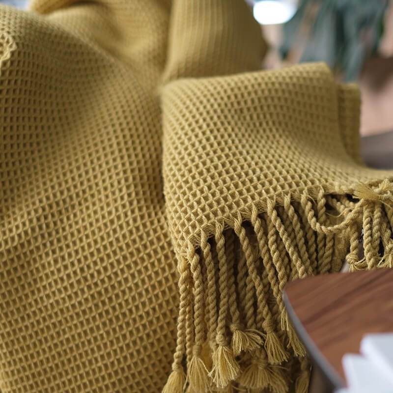Lofaris Knitted Throw Blanket Grey Cozy Soft Bed with Tassels