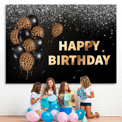 Lofaris Leopard Balloon Black Silver Glitter Happy Birthday Backdrop