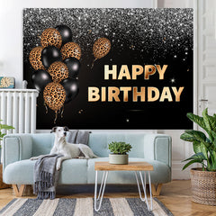 Lofaris Leopard Balloon Black Silver Glitter Happy Birthday Backdrop