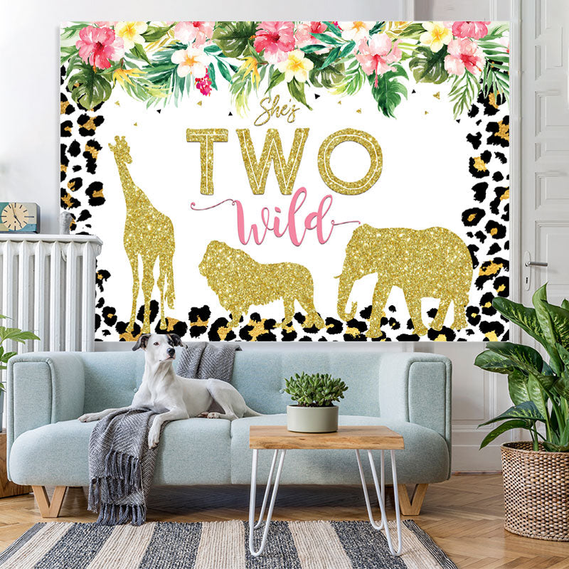 Lofaris Leopard Grain and Floral Animals 2rd Birthday Backdrop