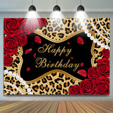 Lofaris Leopard Rose Glitter Themed Happy Birthday Backdrop