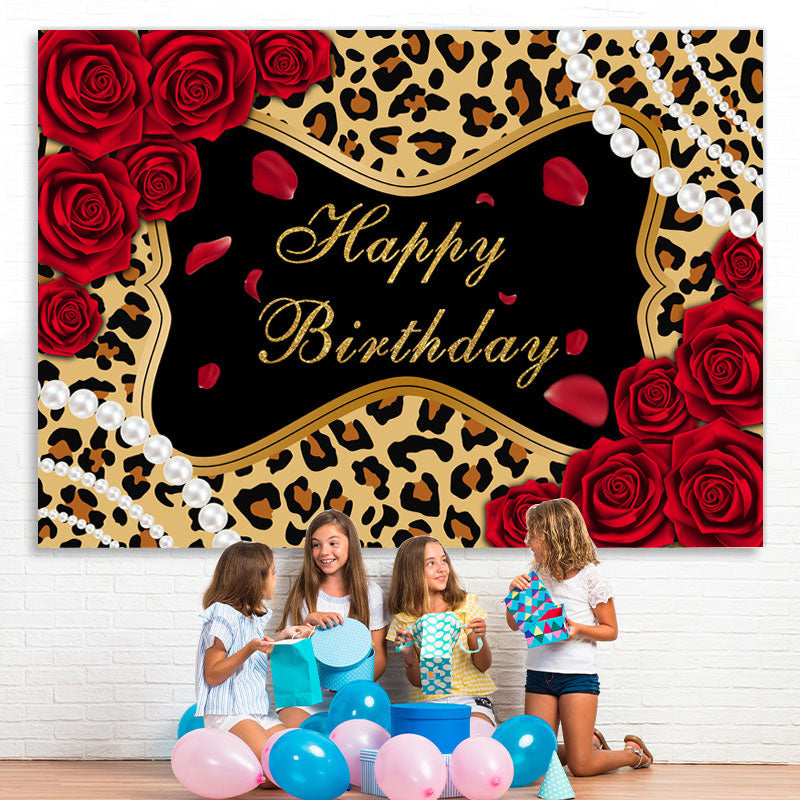 Lofaris Leopard Rose Glitter Themed Happy Birthday Backdrop